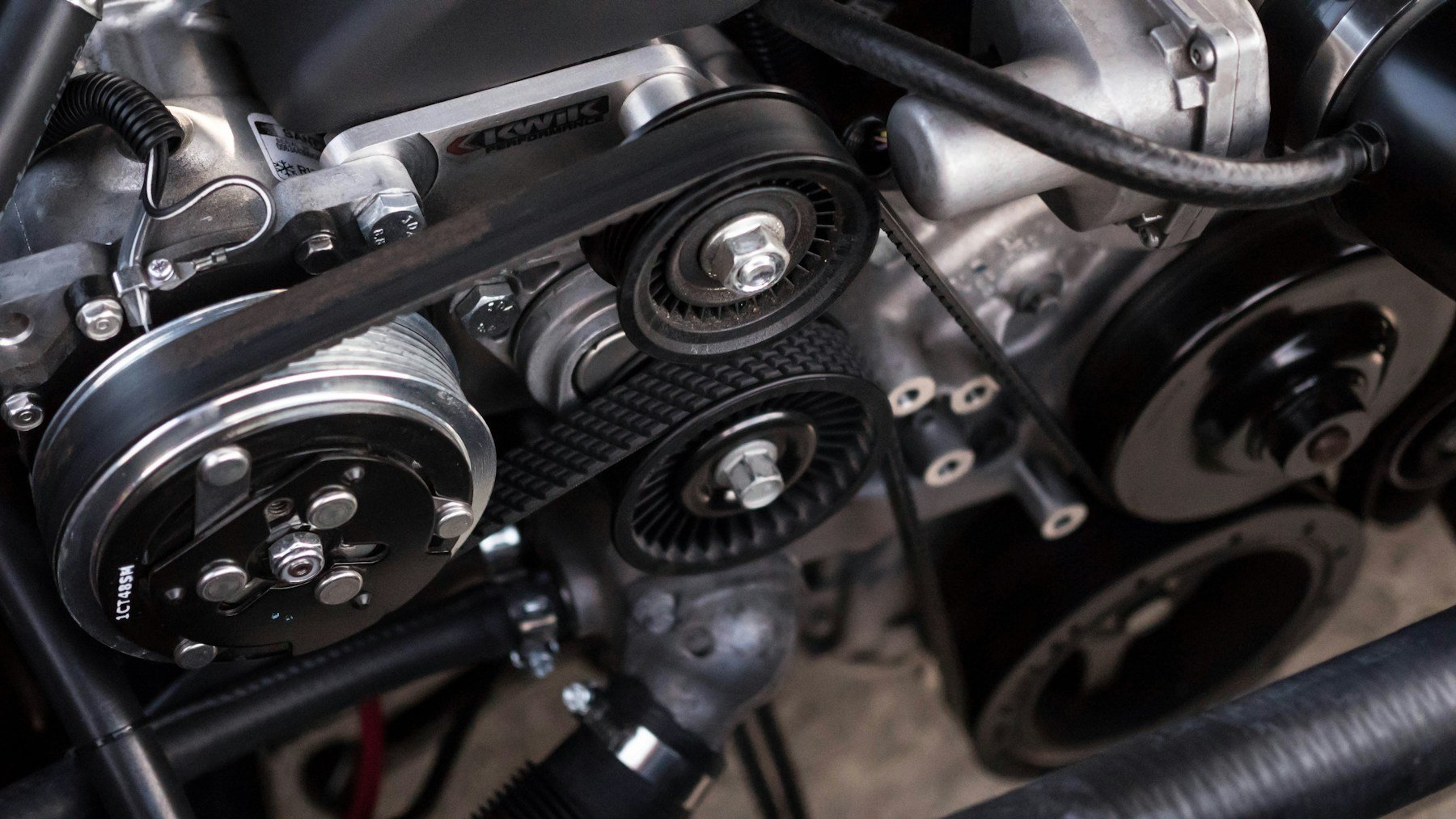 Close-up of automotive engine components
